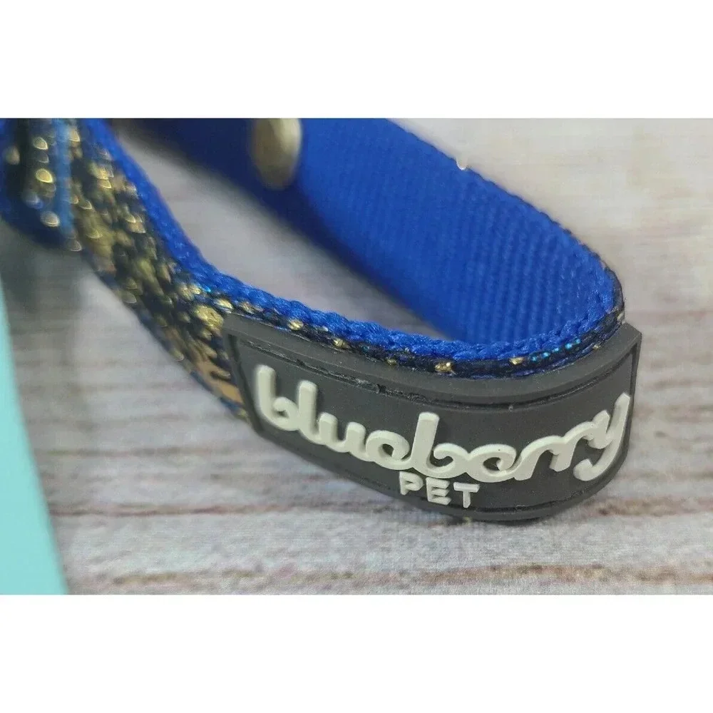 Blueberry Pet Dog Collar Size Small 9-12in Royal Blue Gold Splatter Paint New
